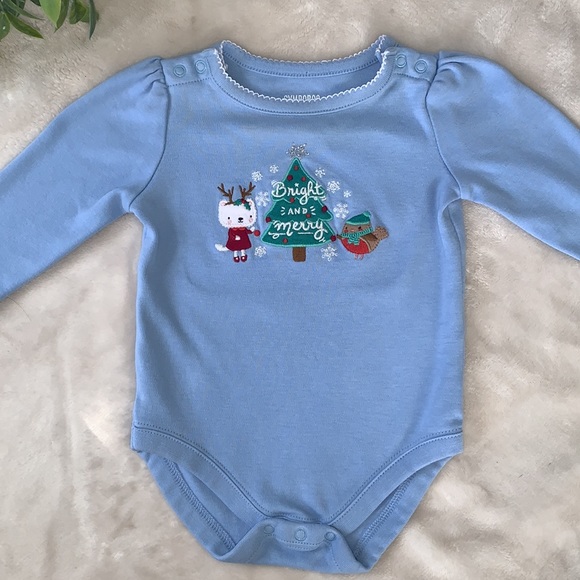 Gymboree 3-6M Bright & Merry Holiday Onesis Blue - Picture 10 of 10